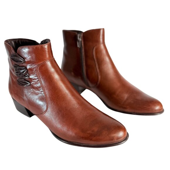 Spring Step Womens Boot Size 8 Ankle Bootie Cognac Brown Leather Side Notch - Picture 2 of 16